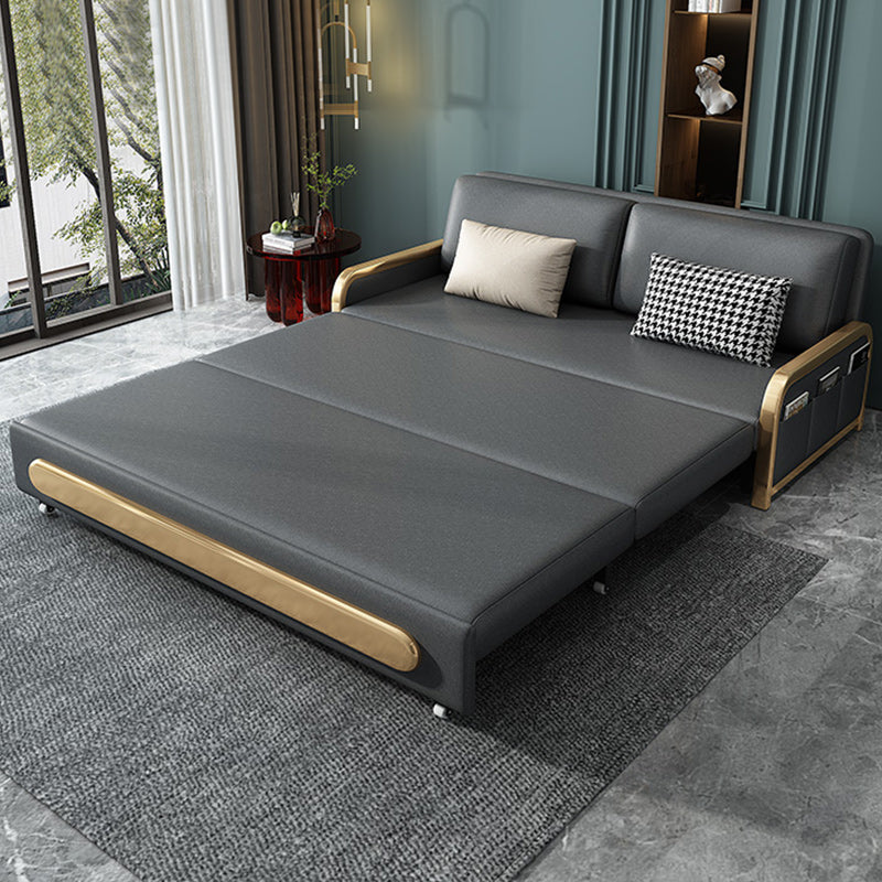 Divano di divano da letto resistente alla pelle moderna senza braccio in grigio in grigio