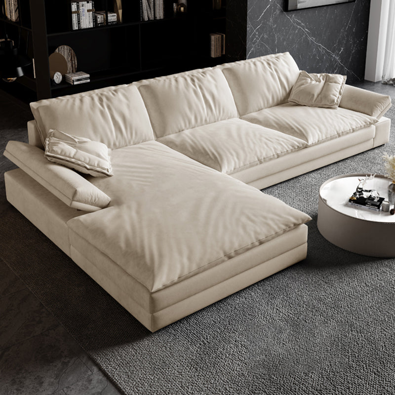 Scandinavian Cream Cushion Back Stain-Resistant Faux Leather Sofa 110"L x 71"W x 31.5"H Left Down Clearhalo 'furn' 'furn_sectionals' 'Furniture' 'Living Room Furniture' 'Sectionals' 5469254