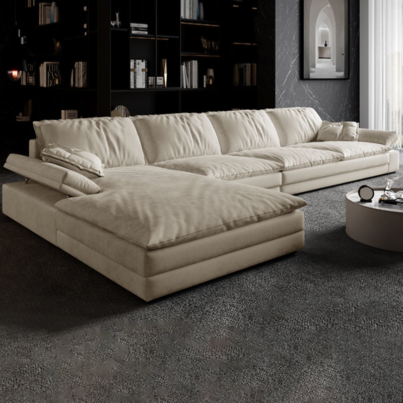 Scandinavian Cream Cushion Back Stain-Resistant Faux Leather Sofa 126"L x 71"W x 31"H Left Latex Clearhalo 'furn' 'furn_sectionals' 'Furniture' 'Living Room Furniture' 'Sectionals' 5469255