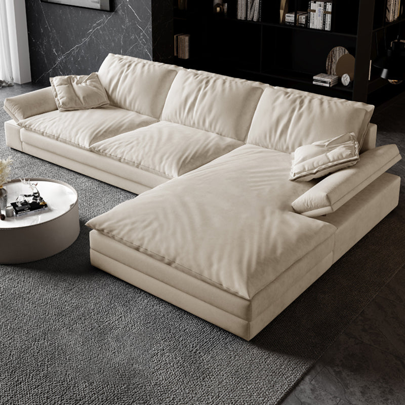 Scandinavian Cream Cushion Back Stain-Resistant Faux Leather Sofa 110"L x 71"W x 31.5"H Right Down Clearhalo 'furn' 'furn_sectionals' 'Furniture' 'Living Room Furniture' 'Sectionals' 5469257