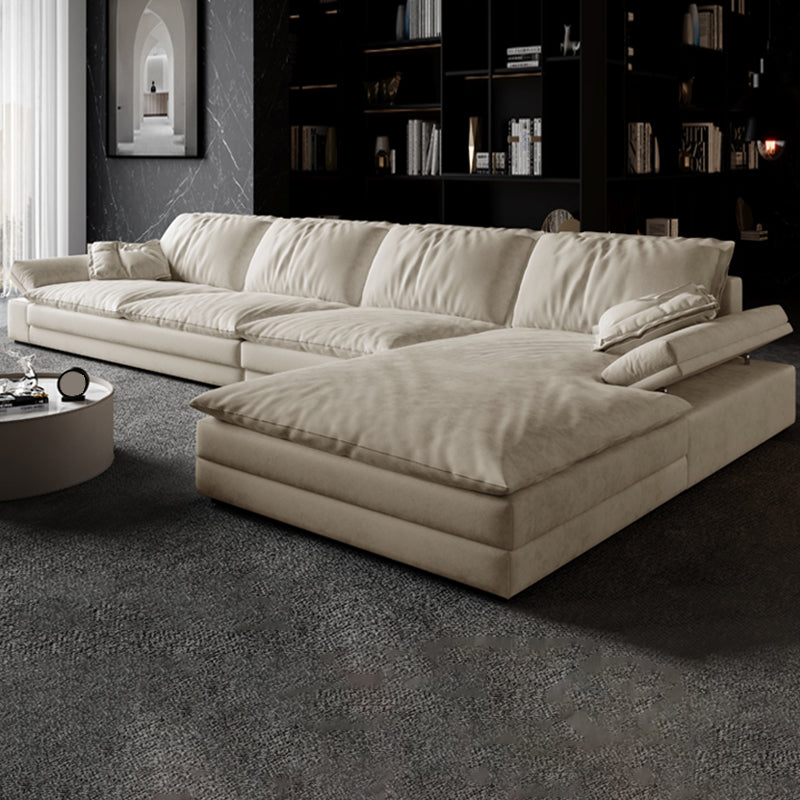 Scandinavian Cream Cushion Back Stain-Resistant Faux Leather Sofa 126"L x 71"W x 31"H Right Latex Clearhalo 'furn' 'furn_sectionals' 'Furniture' 'Living Room Furniture' 'Sectionals' 5469258