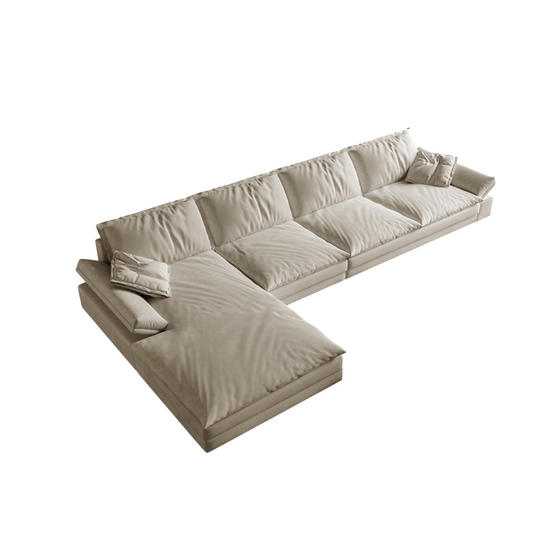 Scandinavian Cream Cushion Back Stain-Resistant Faux Leather Sofa 126"L x 71"W x 31"H Left Down Clearhalo 'furn' 'furn_sectionals' 'Furniture' 'Living Room Furniture' 'Sectionals' 5469261