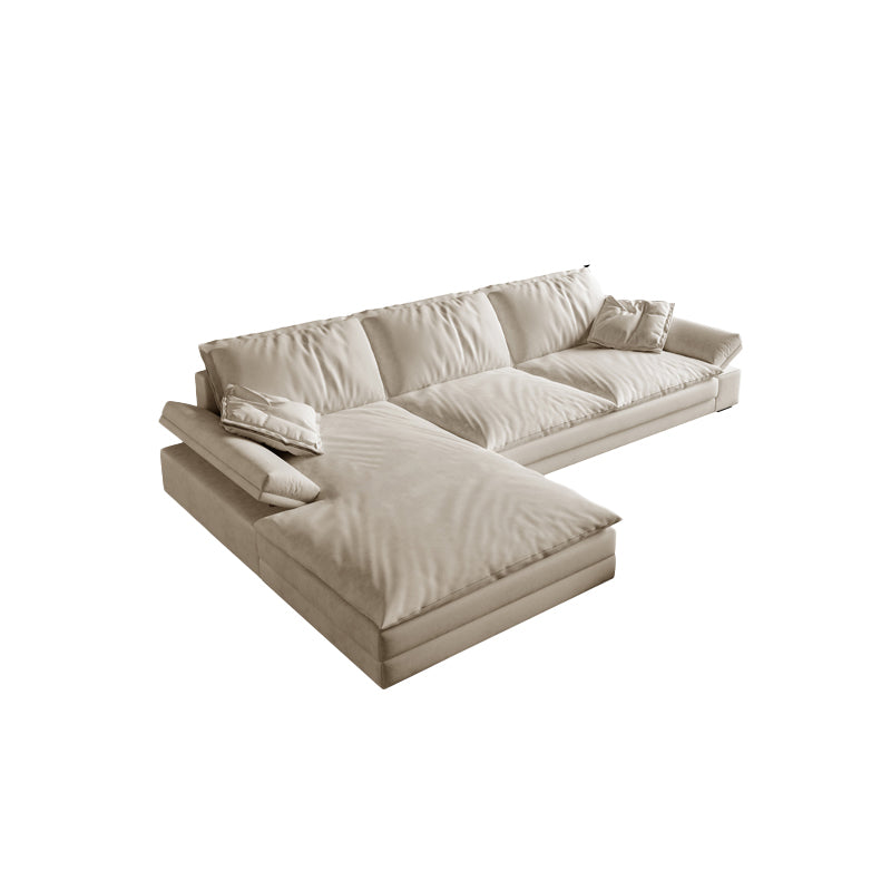 Scandinavian Cream Cushion Back Stain-Resistant Faux Leather Sofa 110"L x 71"W x 31.5"H Left Latex Clearhalo 'furn' 'furn_sectionals' 'Furniture' 'Living Room Furniture' 'Sectionals' 5469268