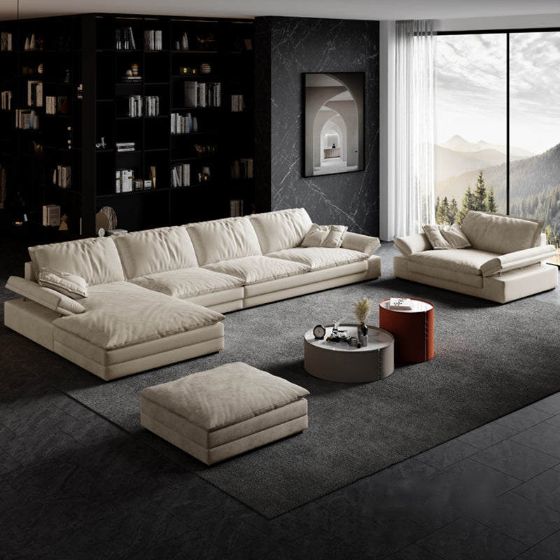 Scandinavian Cream Cushion Back Stain-Resistant Faux Leather Sofa Clearhalo 'furn' 'furn_sectionals' 'Furniture' 'Living Room Furniture' 'Sectionals' 5469271