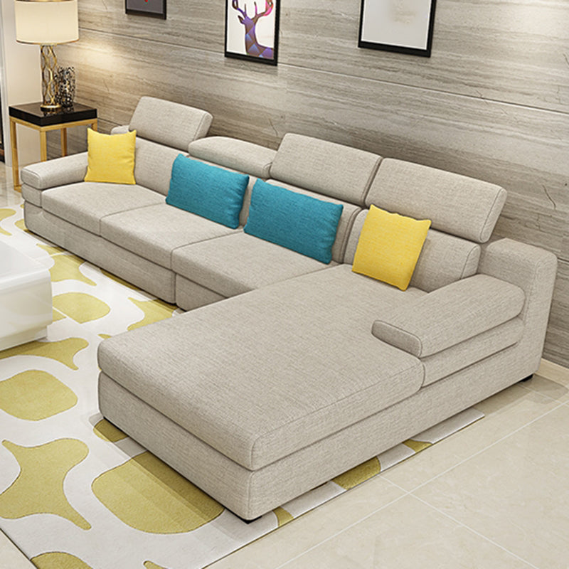 37.40" Tall Modern Linen Sectional Pillow Top Arm Sectional with Adjustable Headrest