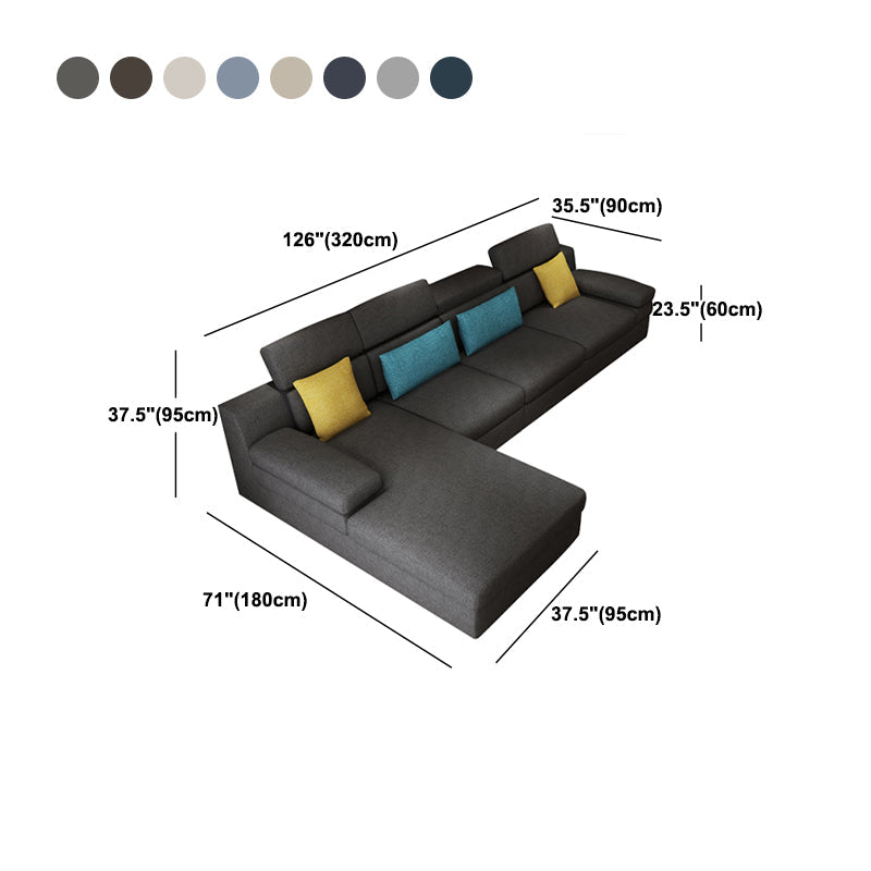 37.40" Tall Modern Linen Sectional Pillow Top Arm Sectional with Adjustable Headrest