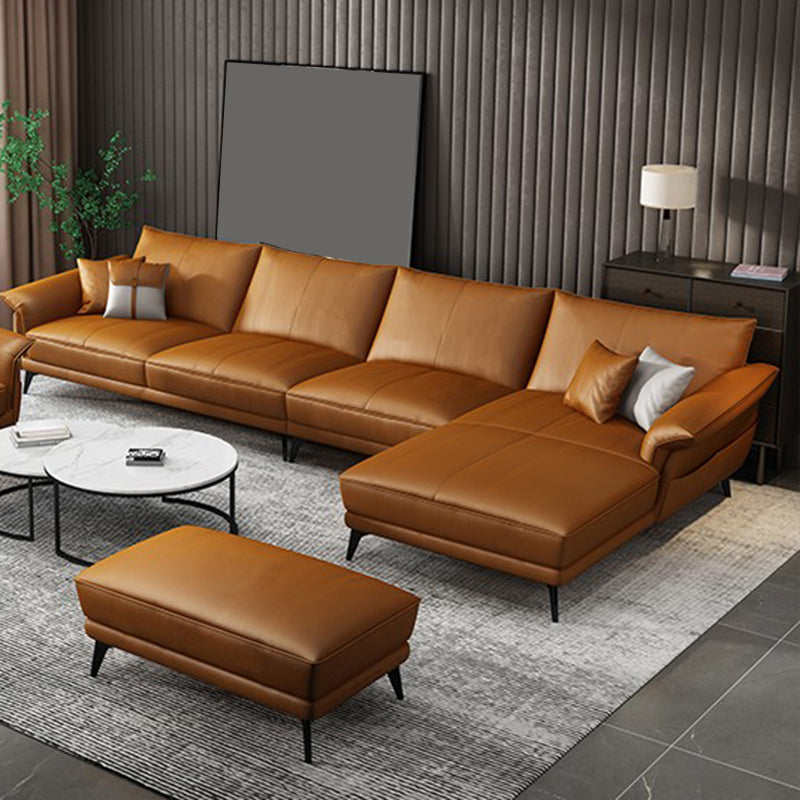 Canapé en cuir authentique résistant aux taches orange scandinave et chaise