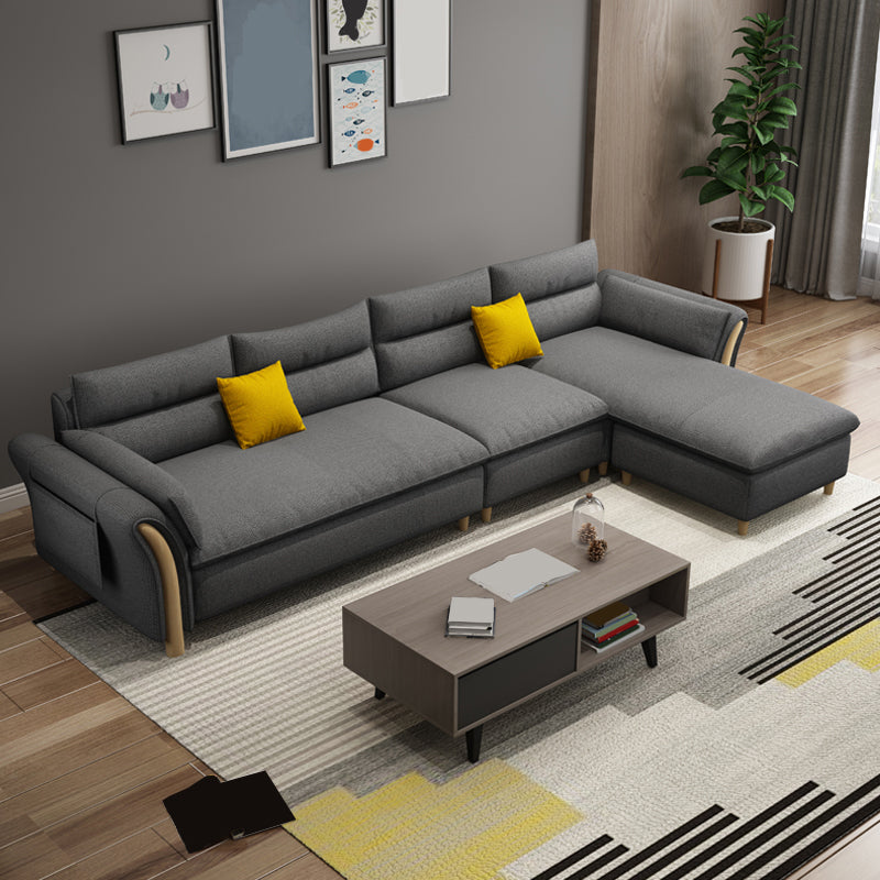 35.43" Tall Modern Linen Sectional Flared Arm Sectional for Living Room 130"L x 61"W x 35"H Grey Right Clearhalo 'furn' 'furn_sectionals' 'Furniture' 'Living Room Furniture' 'Sectionals' 5469353