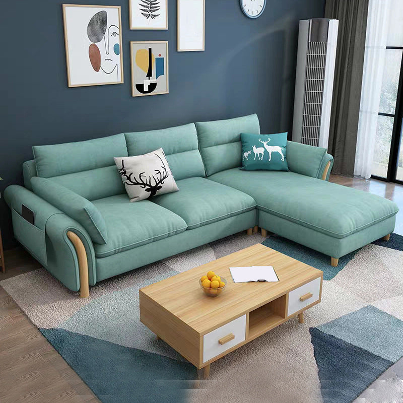 35.43" Tall Modern Linen Sectional Flared Arm Sectional for Living Room 100"L x 61"W x 35"H Blue Right Clearhalo 'furn' 'furn_sectionals' 'Furniture' 'Living Room Furniture' 'Sectionals' 5469354