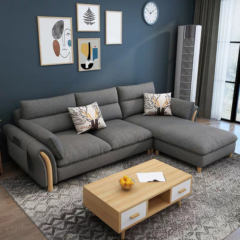 35.43" Tall Modern Linen Sectional Flared Arm Sectional for Living Room 100"L x 61"W x 35"H Grey Right Clearhalo 'furn' 'furn_sectionals' 'Furniture' 'Living Room Furniture' 'Sectionals' 5469356