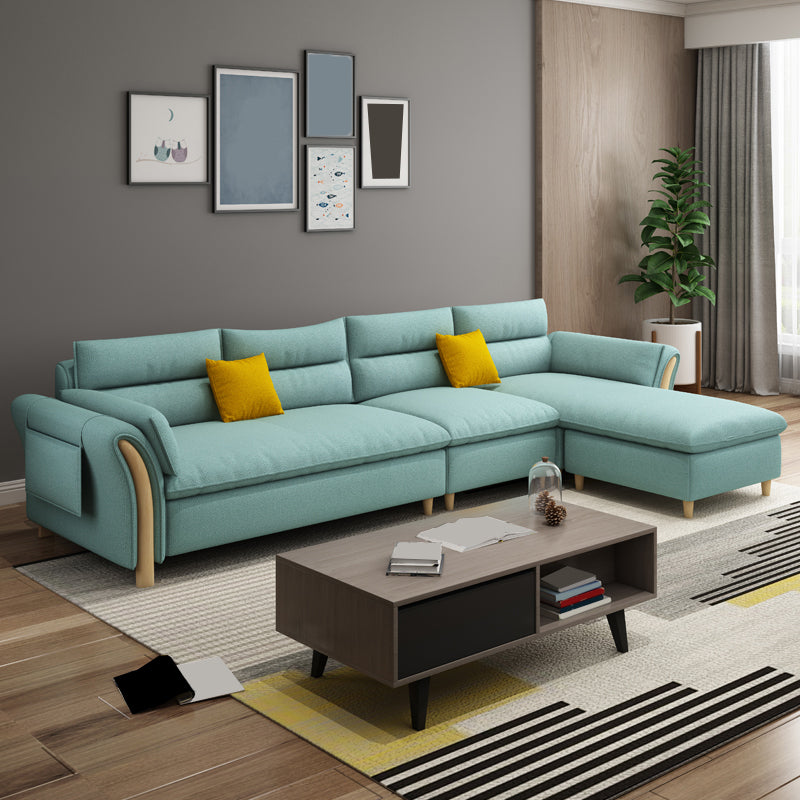 35.43" Tall Modern Linen Sectional Flared Arm Sectional for Living Room 130"L x 61"W x 35"H Blue Right Clearhalo 'furn' 'furn_sectionals' 'Furniture' 'Living Room Furniture' 'Sectionals' 5469357