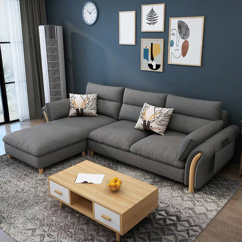 35.43" Tall Modern Linen Sectional Flared Arm Sectional for Living Room 100"L x 61"W x 35"H Grey Left Clearhalo 'furn' 'furn_sectionals' 'Furniture' 'Living Room Furniture' 'Sectionals' 5469358