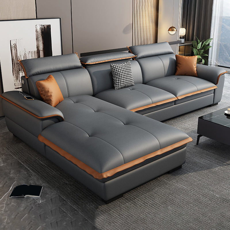 Tufted Pillow Top Arm Sectional Stain Resistant Sectional Gray Faux Leather 104"L x 71"W x 35"H Left Sponge Clearhalo 'furn' 'furn_sectionals' 'Furniture' 'Living Room Furniture' 'Sectionals' 5469430