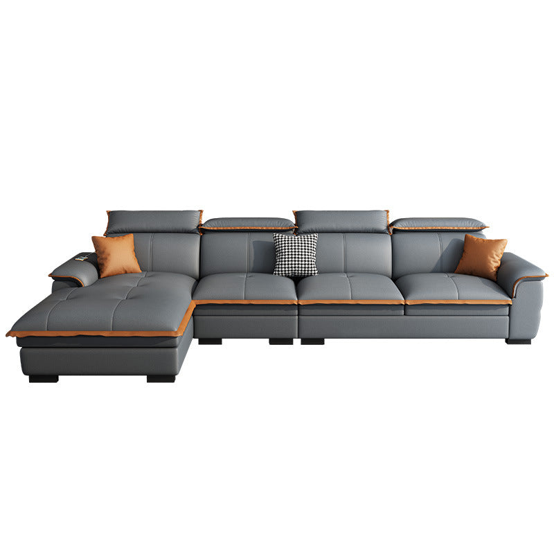 Tufted Pillow Top Arm Sectional Stain Resistant Sectional Gray Faux Leather 132"L x 71"W x 35"H Left Spring&Latex Clearhalo 'furn' 'furn_sectionals' 'Furniture' 'Living Room Furniture' 'Sectionals' 5469431