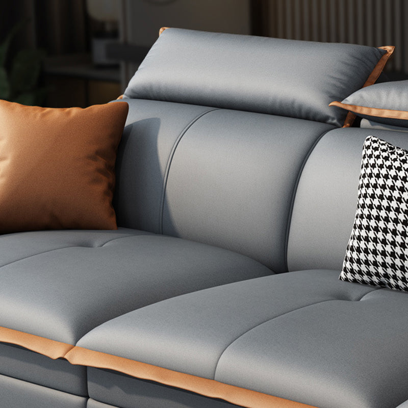 Tufted Pillow Top Arm Sectional Stain Resistant Sectional Gray Faux Leather Clearhalo 'furn' 'furn_sectionals' 'Furniture' 'Living Room Furniture' 'Sectionals' 5469432