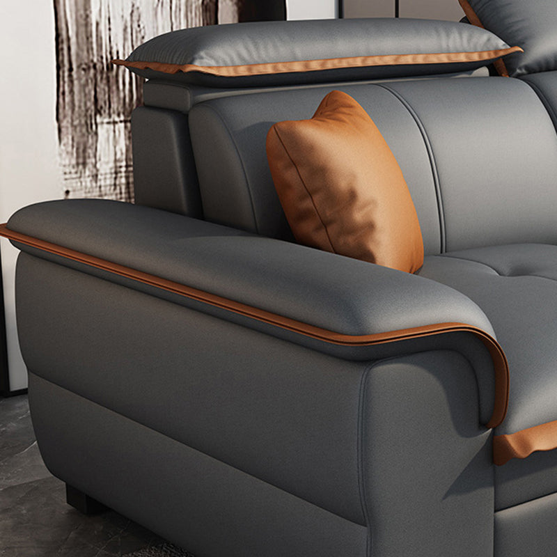 Tufted Pillow Top Arm Sectional Stain Resistant Sectional Gray Faux Leather Clearhalo 'furn' 'furn_sectionals' 'Furniture' 'Living Room Furniture' 'Sectionals' 5469434