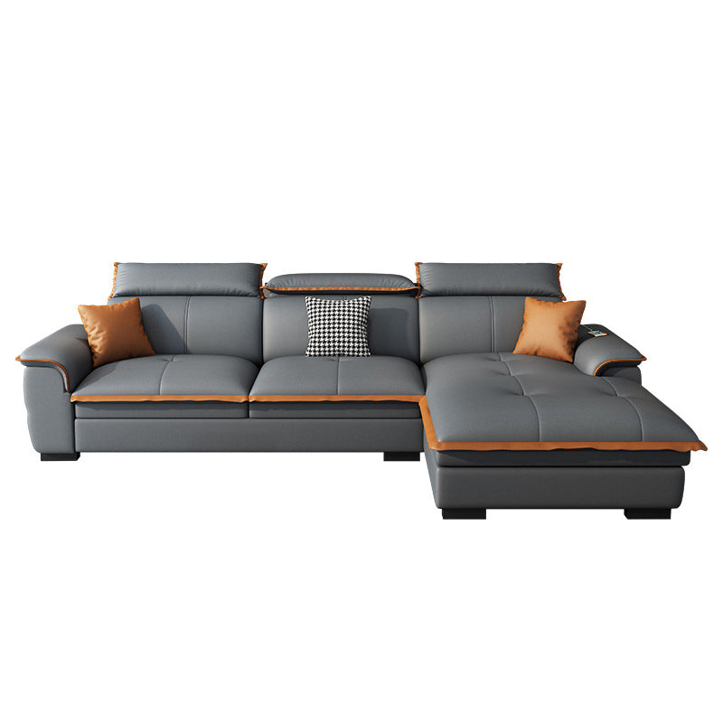 Tufted Pillow Top Arm Sectional Stain Resistant Sectional Gray Faux Leather 104"L x 71"W x 35"H Right Sponge Clearhalo 'furn' 'furn_sectionals' 'Furniture' 'Living Room Furniture' 'Sectionals' 5469437