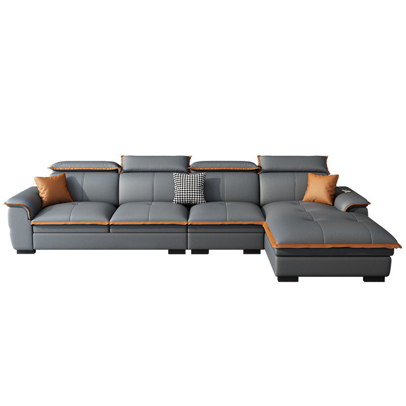 Tufted Pillow Top Arm Sectional Stain Resistant Sectional Gray Faux Leather 132"L x 71"W x 35"H Right Spring&Latex Clearhalo 'furn' 'furn_sectionals' 'Furniture' 'Living Room Furniture' 'Sectionals' 5469438