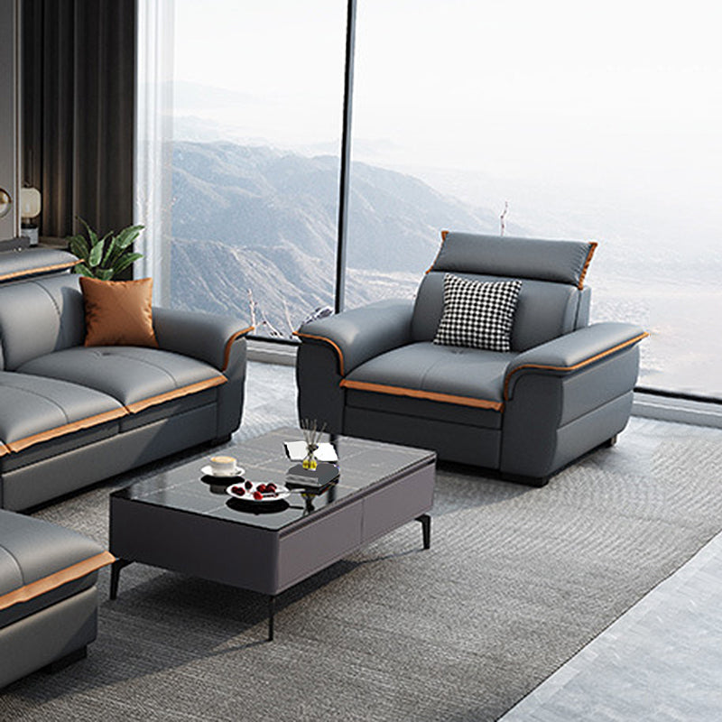 Tufted Pillow Top Arm Sectional Stain Resistant Sectional Gray Faux Leather 47"L x 35.5"W x 35.5"H Horizontal Spring&Latex Clearhalo 'furn' 'furn_sectionals' 'Furniture' 'Living Room Furniture' 'Sectionals' 5469441