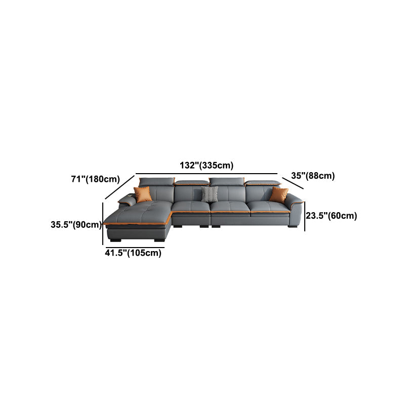 Tufted Pillow Top Arm Sectional Stain Resistant Sectional Gray Faux Leather Clearhalo 'furn' 'furn_sectionals' 'Furniture' 'Living Room Furniture' 'Sectionals' 5469445