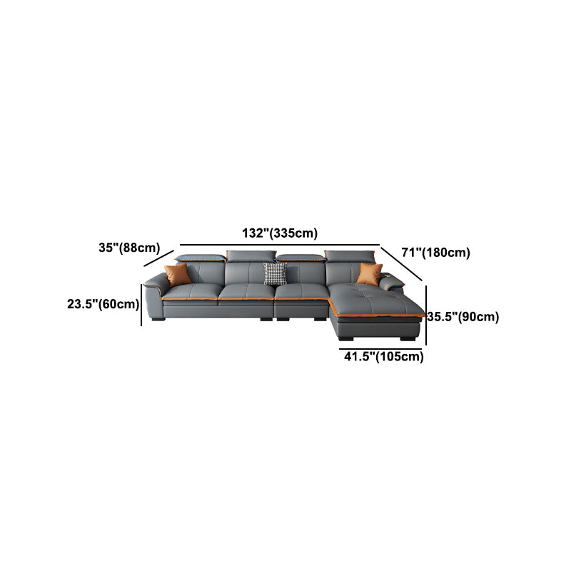 Tufted Pillow Top Arm Sectional Stain Resistant Sectional Gray Faux Leather Clearhalo 'furn' 'furn_sectionals' 'Furniture' 'Living Room Furniture' 'Sectionals' 5469446
