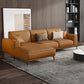 Tan Genuine Leather Sectional/Sofa Square Arm Sectional for Apartment