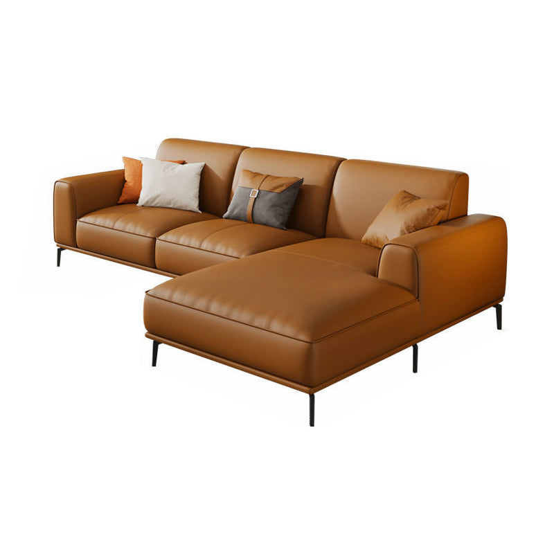 Tan Genuine Leather Sectional/Sofa Square Arm Sectional for Apartment