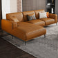 Tan Genuine Leather Sectional/Sofa Square Arm Sectional for Apartment