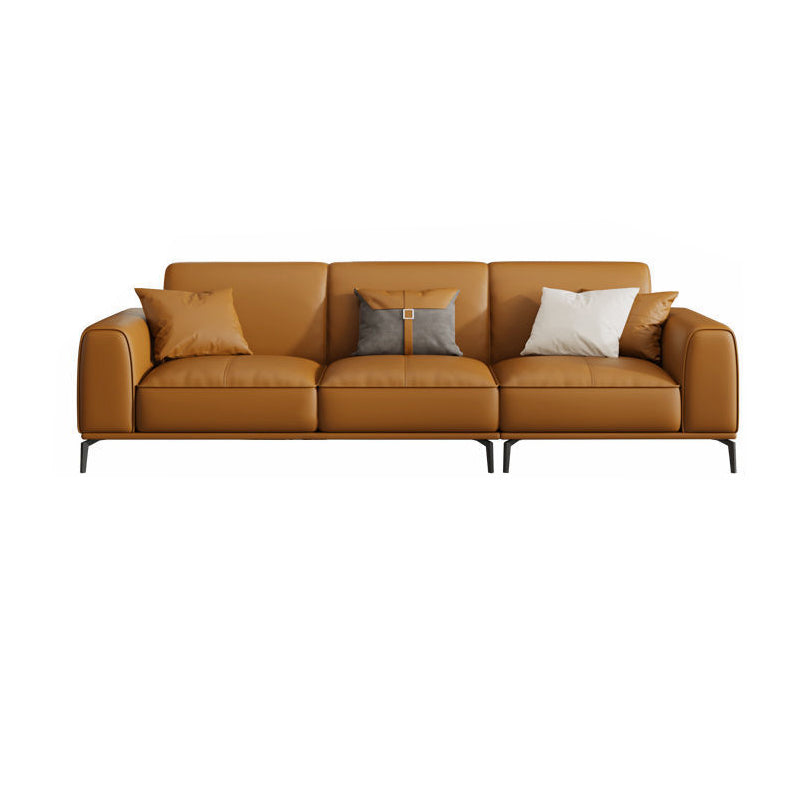 Tan Genuine Leather Sectional/Sofa Square Arm Sectional for Apartment