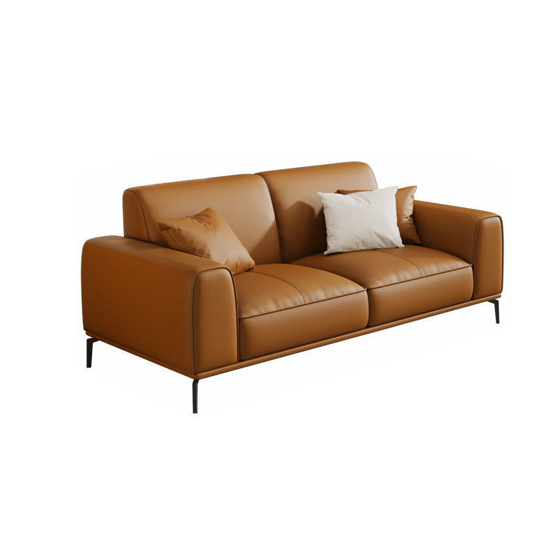 Tan Genuine Leather Sectional/Sofa Square Arm Sectional for Apartment