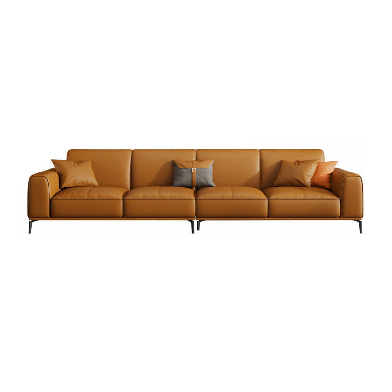 Tan Genuine Leather Sectional/Sofa Square Arm Sectional for Apartment