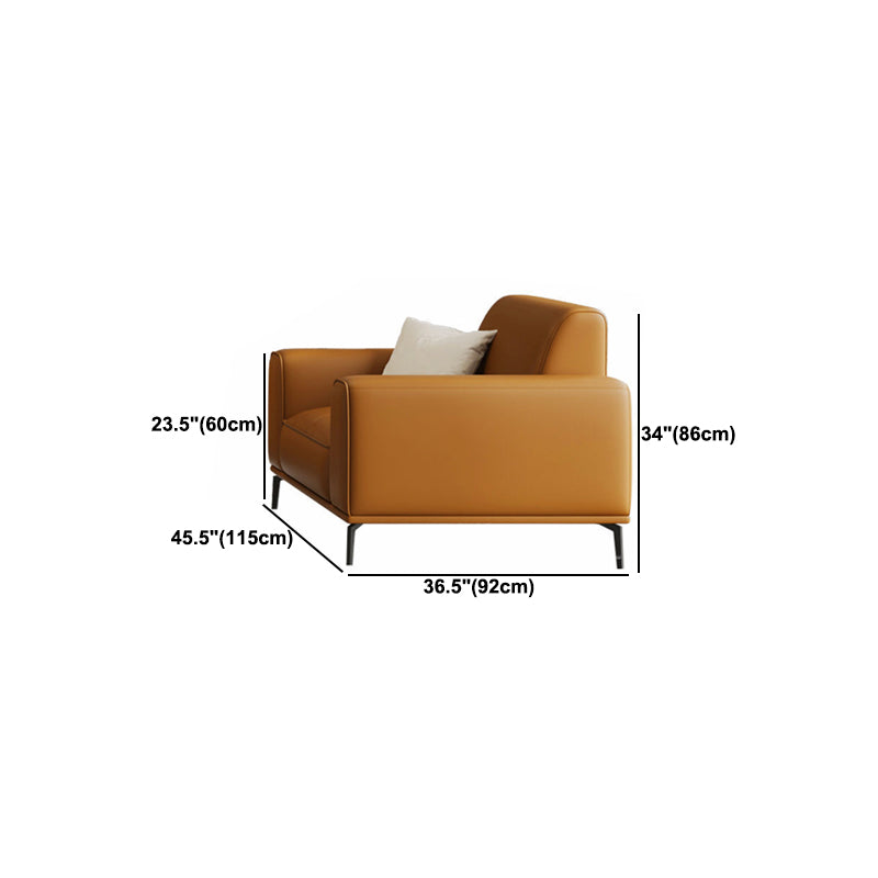 Tan Genuine Leather Sectional/Sofa Square Arm Sectional for Apartment