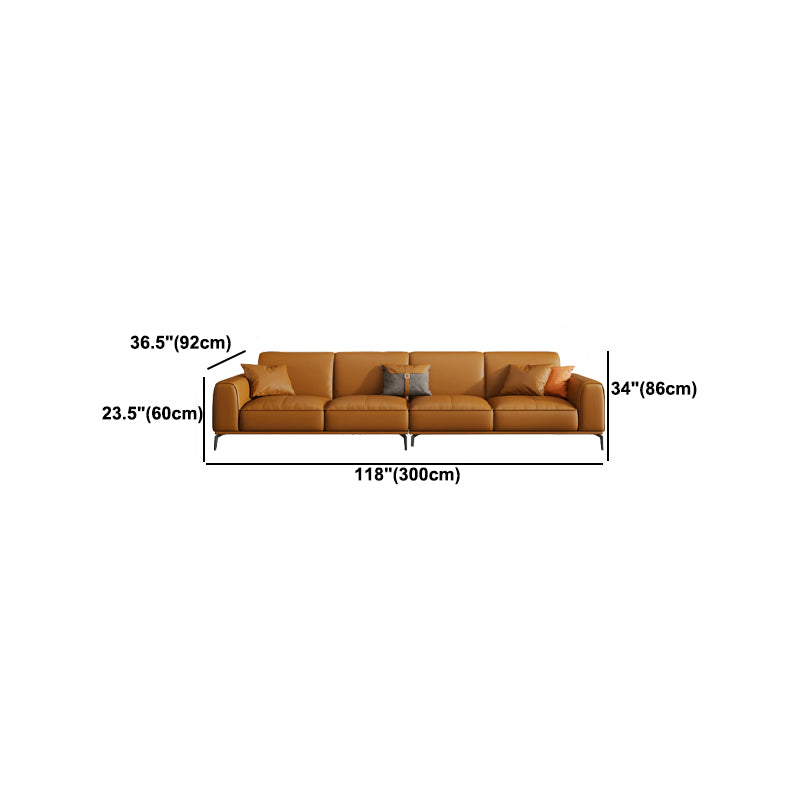 Tan Genuine Leather Sectional/Sofa Square Arm Sectional for Apartment