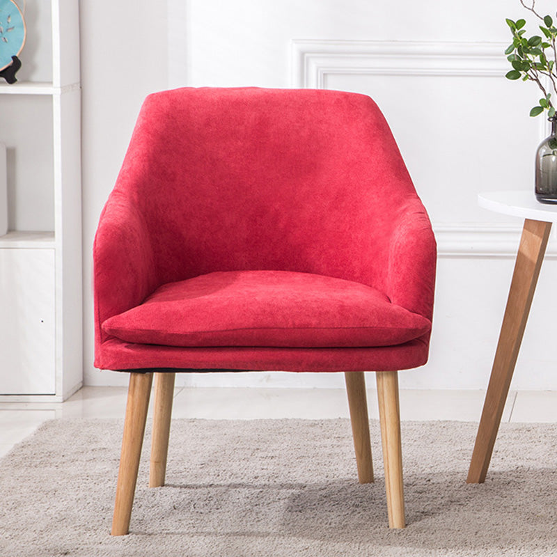 Velvet Chair with Sloped Arms and Basic Four Wooden Legs for Apartment