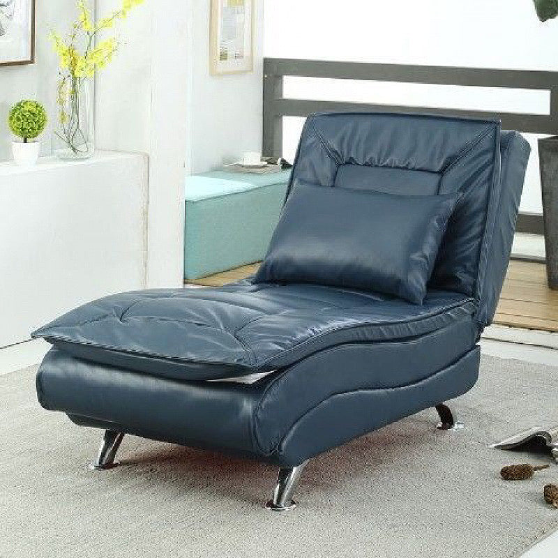Basic Four Leg Armless Chair with Adjustable Sewn Pillow Back Faux Leather Peacock Blue Clearhalo 'Accent Chairs' 'accent_chairs' 'Chairs & Seating' 'furn' 'furn_accent_chairs' 'Furniture' 'Living Room Furniture' 5469588
