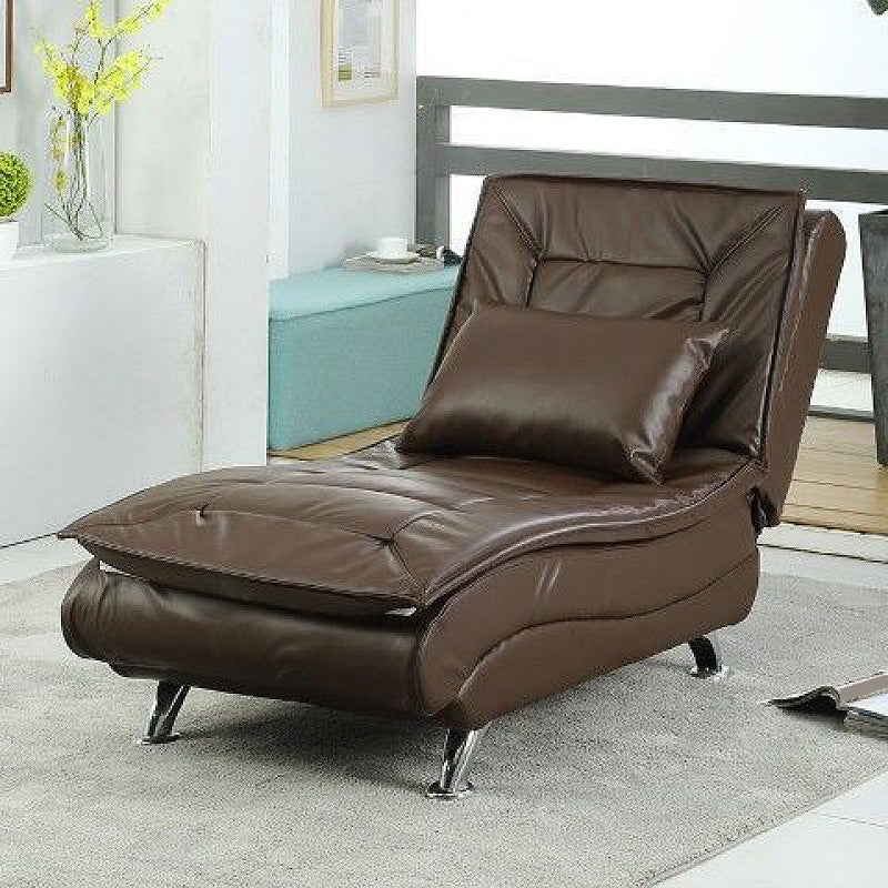 Basic Four Leg Armless Chair with Adjustable Sewn Pillow Back Faux Leather Coffee Clearhalo 'Accent Chairs' 'accent_chairs' 'Chairs & Seating' 'furn' 'furn_accent_chairs' 'Furniture' 'Living Room Furniture' 5469595