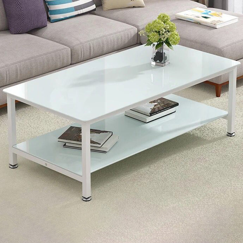 Zeitgenössischer rechteckiger Couchtisch aus Glas mit Stauraum und 4 Beinen