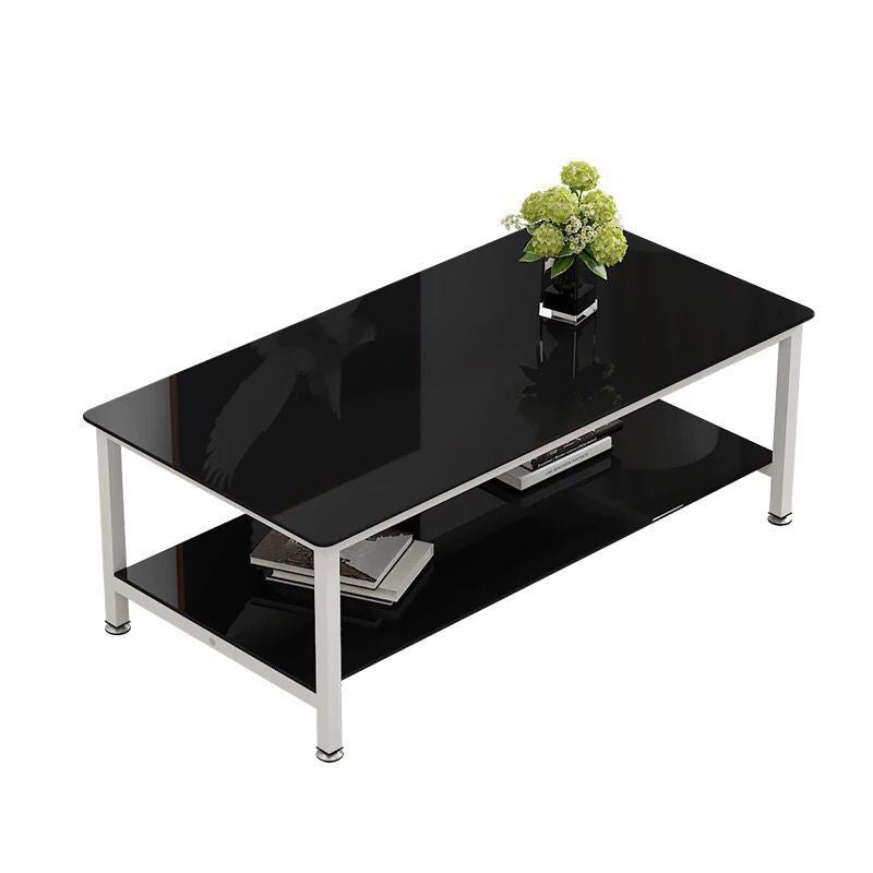 Zeitgenössischer rechteckiger Couchtisch aus Glas mit Stauraum und 4 Beinen