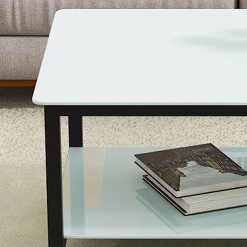 Zeitgenössischer rechteckiger Couchtisch aus Glas mit Stauraum und 4 Beinen