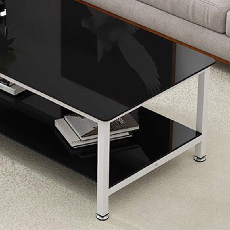 Zeitgenössischer rechteckiger Couchtisch aus Glas mit Stauraum und 4 Beinen