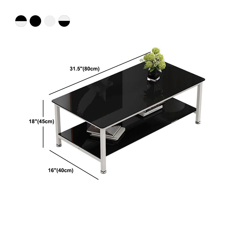 Zeitgenössischer rechteckiger Couchtisch aus Glas mit Stauraum und 4 Beinen