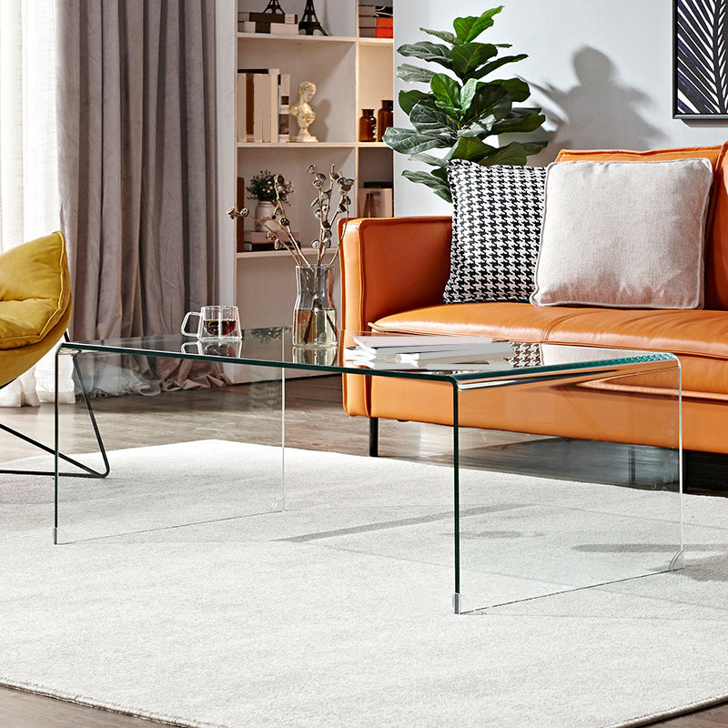 Contemporary Glass Sled Coffee Table Rectangle Cocktail Table White Clearhalo 'Coffee & Accent Tables' 'Coffee Tables' 'coffee_tables' 'furn' 'furn_coffee_tables' 'Furniture' 'Living Room Furniture' 5469804