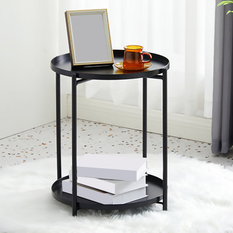Mid-Century Modern Cross Legs Coffee Table with Round Top in Iron Black Shelves Included Clearhalo 'Coffee & Accent Tables' 'Coffee Tables' 'coffee_tables' 'furn' 'furn_coffee_tables' 'Furniture' 'Living Room Furniture' 5469836