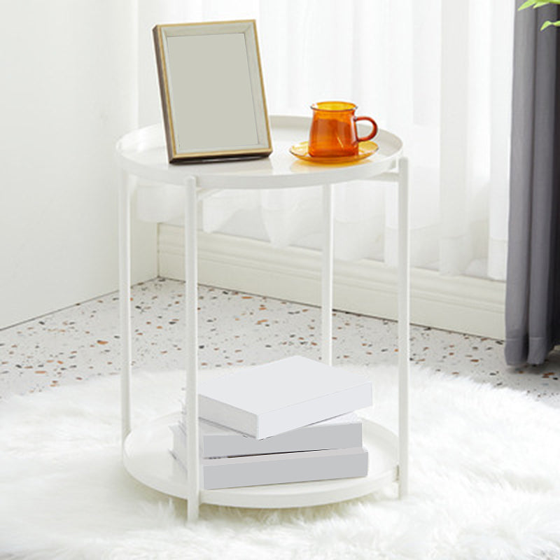 Mid-Century Modern Cross Legs Coffee Table with Round Top in Iron White Shelves Included Clearhalo 'Coffee & Accent Tables' 'Coffee Tables' 'coffee_tables' 'furn' 'furn_coffee_tables' 'Furniture' 'Living Room Furniture' 5469838
