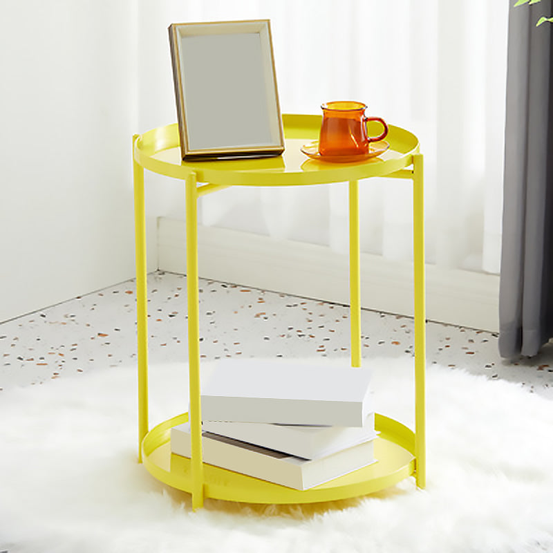 Mid-Century Modern Cross Legs Coffee Table with Round Top in Iron Yellow Shelves Included Clearhalo 'Coffee & Accent Tables' 'Coffee Tables' 'coffee_tables' 'furn' 'furn_coffee_tables' 'Furniture' 'Living Room Furniture' 5469842