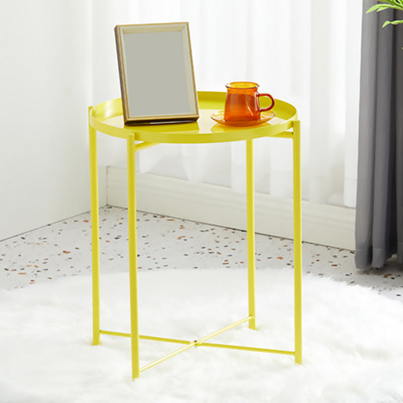 Mid-Century Modern Cross Legs Coffee Table with Round Top in Iron Yellow Shelves Not Included Clearhalo 'Coffee & Accent Tables' 'Coffee Tables' 'coffee_tables' 'furn' 'furn_coffee_tables' 'Furniture' 'Living Room Furniture' 5469843