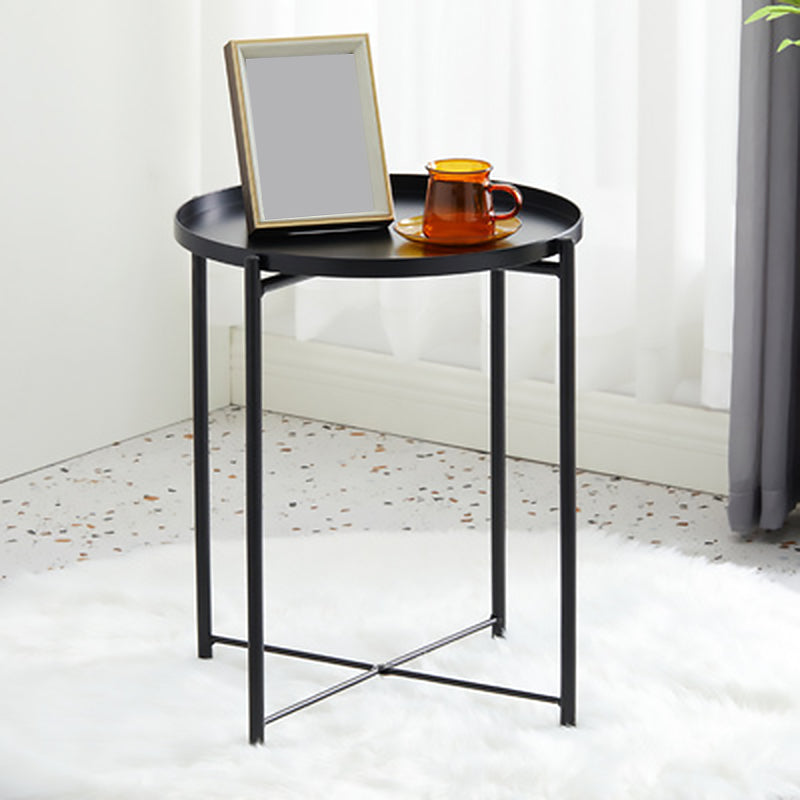 Mid-Century Modern Cross Legs Coffee Table with Round Top in Iron Black Shelves Not Included Clearhalo 'Coffee & Accent Tables' 'Coffee Tables' 'coffee_tables' 'furn' 'furn_coffee_tables' 'Furniture' 'Living Room Furniture' 5469846