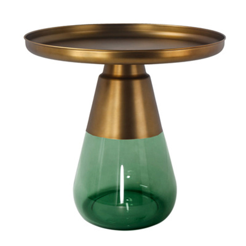 16.5"/20.4" Tall Glass Pedestal Metal Round Tray Top Coffee Table 20"L x 20"W x 20.5"H Green Gold Clearhalo 'Coffee & Accent Tables' 'Coffee Tables' 'coffee_tables' 'furn' 'furn_coffee_tables' 'Furniture' 'Living Room Furniture' 5469931