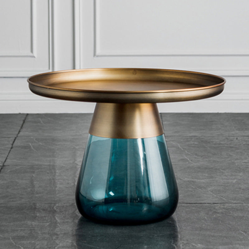 16.5"/20.4" Tall Glass Pedestal Metal Round Tray Top Coffee Table 24"L x 24"W x 16.5"H Blue Gold Clearhalo 'Coffee & Accent Tables' 'Coffee Tables' 'coffee_tables' 'furn' 'furn_coffee_tables' 'Furniture' 'Living Room Furniture' 5469935