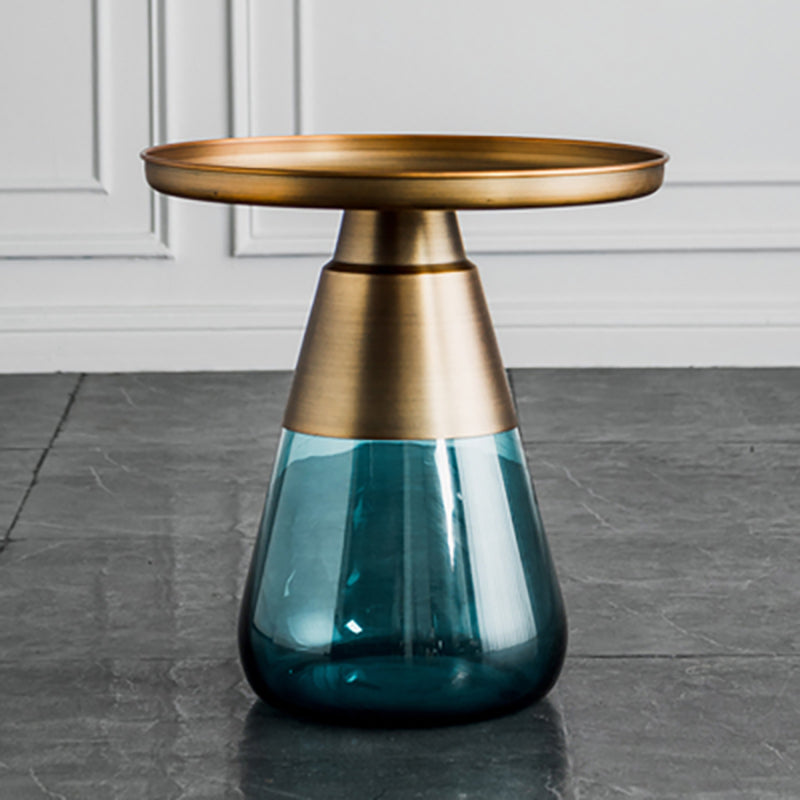16.5"/20.4" Tall Glass Pedestal Metal Round Tray Top Coffee Table 20"L x 20"W x 20.5"H Blue Gold Clearhalo 'Coffee & Accent Tables' 'Coffee Tables' 'coffee_tables' 'furn' 'furn_coffee_tables' 'Furniture' 'Living Room Furniture' 5469936